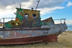 Khuzhir Hafen Graffiti altes Schiff